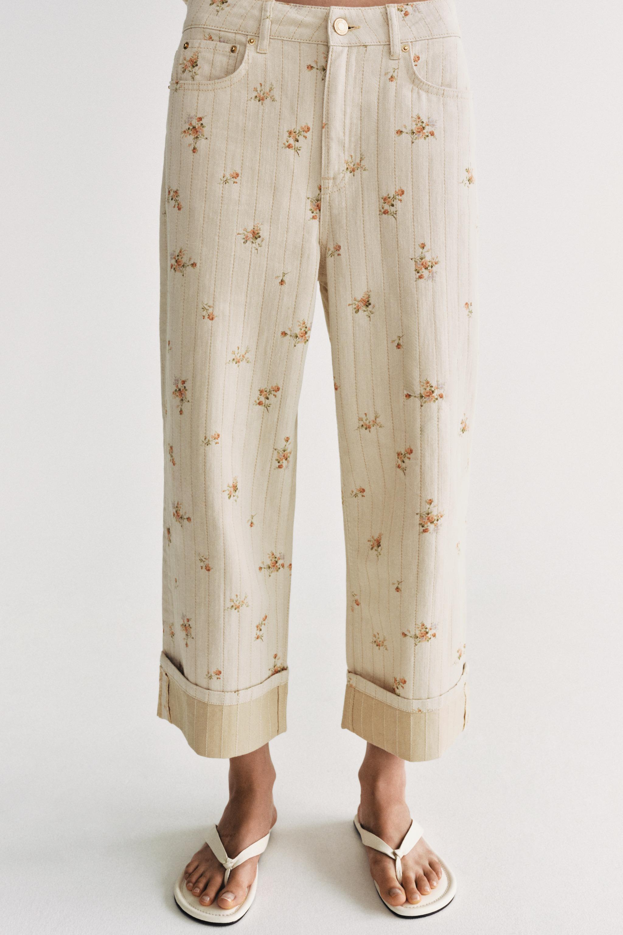 ZW COLLECTION MID-RISE TAPERED FLORAL JEANS